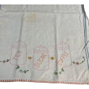 Tea Sugar And Coffee Jar Vintage Embroidered Kitchen Towel Cottage Core SEE